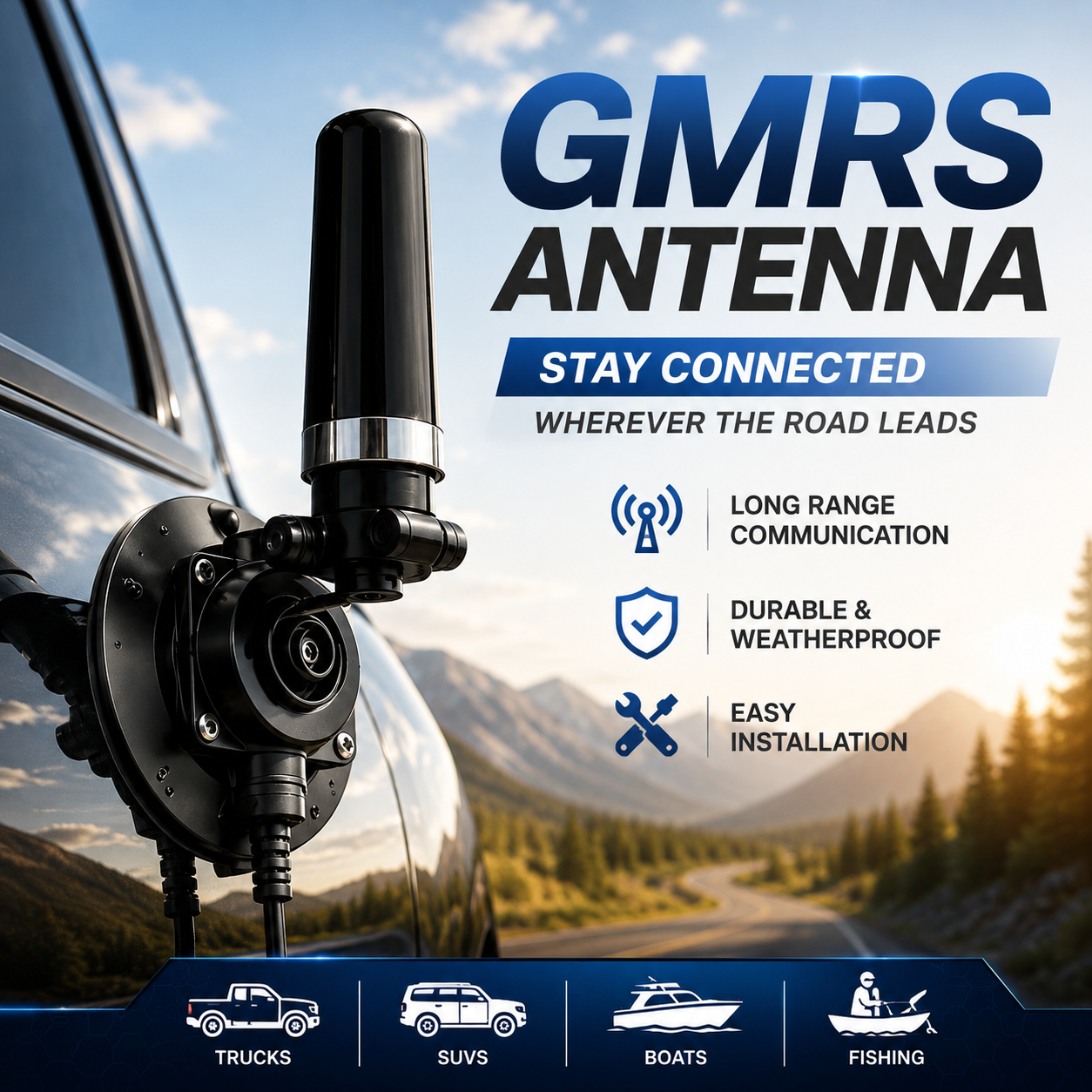 Off-Road GMRS Antenna Mount – Heavy-Duty Vehicle Antenna Bracket for Trucks, SUVs & Outdoor Adventures