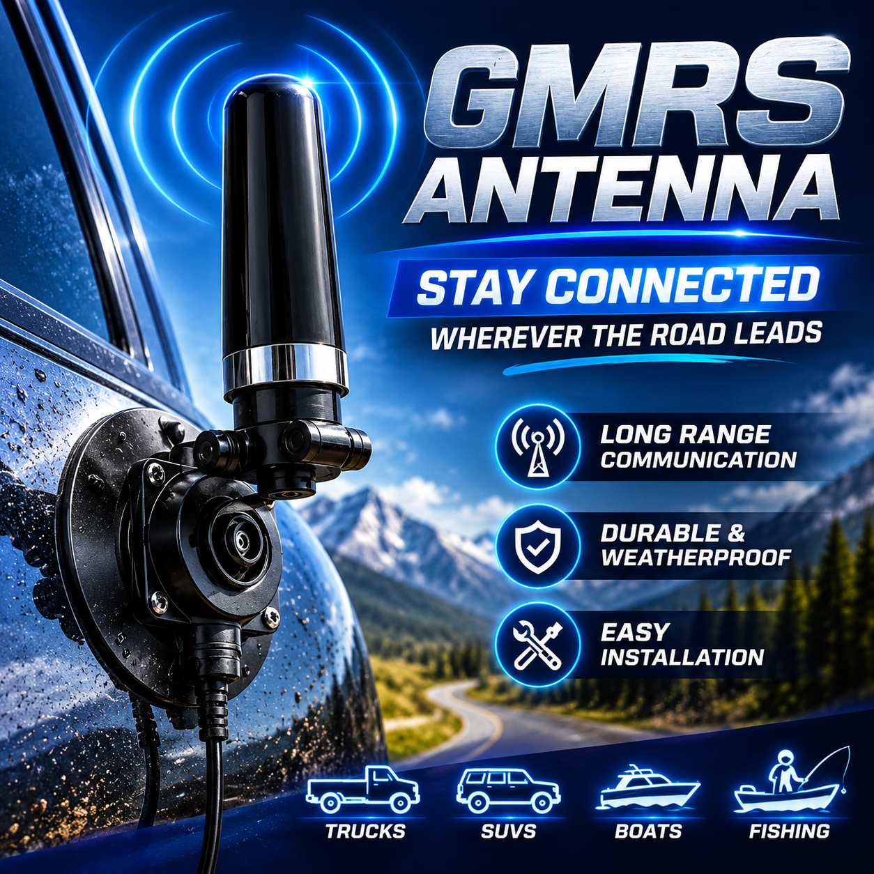 Off-Road GMRS Antenna Mount – Heavy-Duty Vehicle Antenna Bracket for Trucks, SUVs & Outdoor Adventures