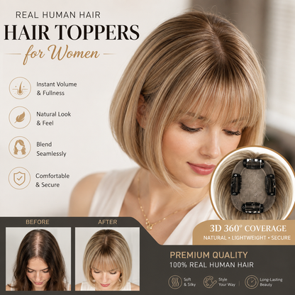 Hair Toppers for Women - 3D Real Human Hair Clip-in Bangs