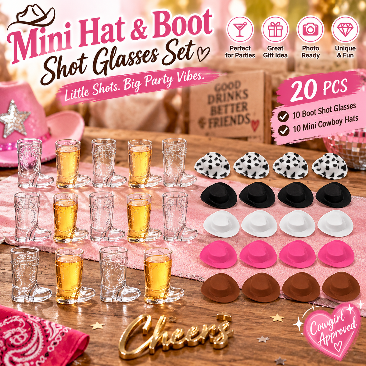 🤠Mini Hat & Boot Shot Glasses Set | The Cutest Little Cowboy Shot For Your Next Celebration