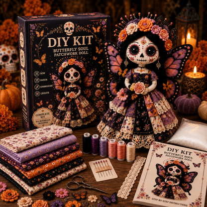 🎃Day of the Dead Patchwork Doll DIY Sewing Kit - Handmade Fabric Doll Craft Kit with Floral Details