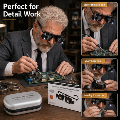 🔍 LED Head-Mounted Magnifying Glasses – Hands-Free Magnifier for Precision Work