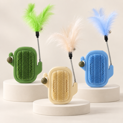 🌵 Say Goodbye to Bored Cats! 3-in-1 Cactus Self Grooming Massager with Catnip & Feather Toy