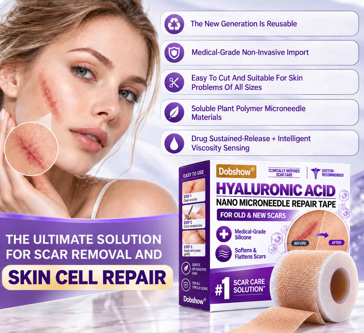 Medical-Grade Nano Microneedle Scar Repair Tape: Targeted Scar Care For Surgical, C-Section, Raised & Stubborn Scars