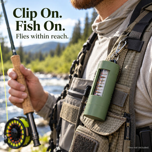Wearable Fly Fishing Box | Swivel Clip, Clear Windows & Magnetic Closure