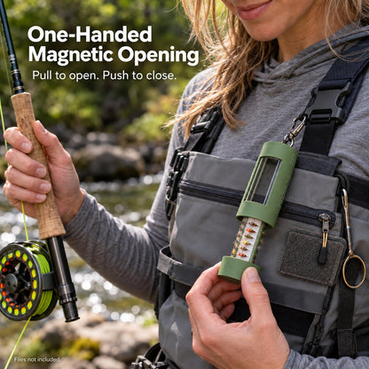 Wearable Fly Fishing Box | Swivel Clip, Clear Windows & Magnetic Closure