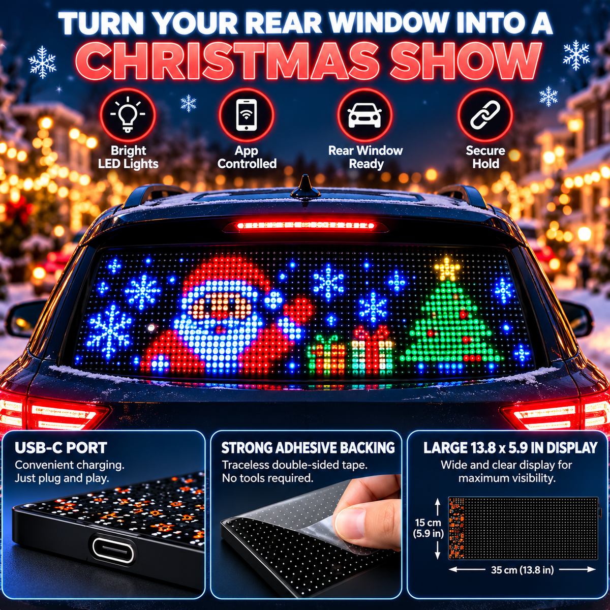 LED Pixel Car Display | App-Controlled Text & Animations