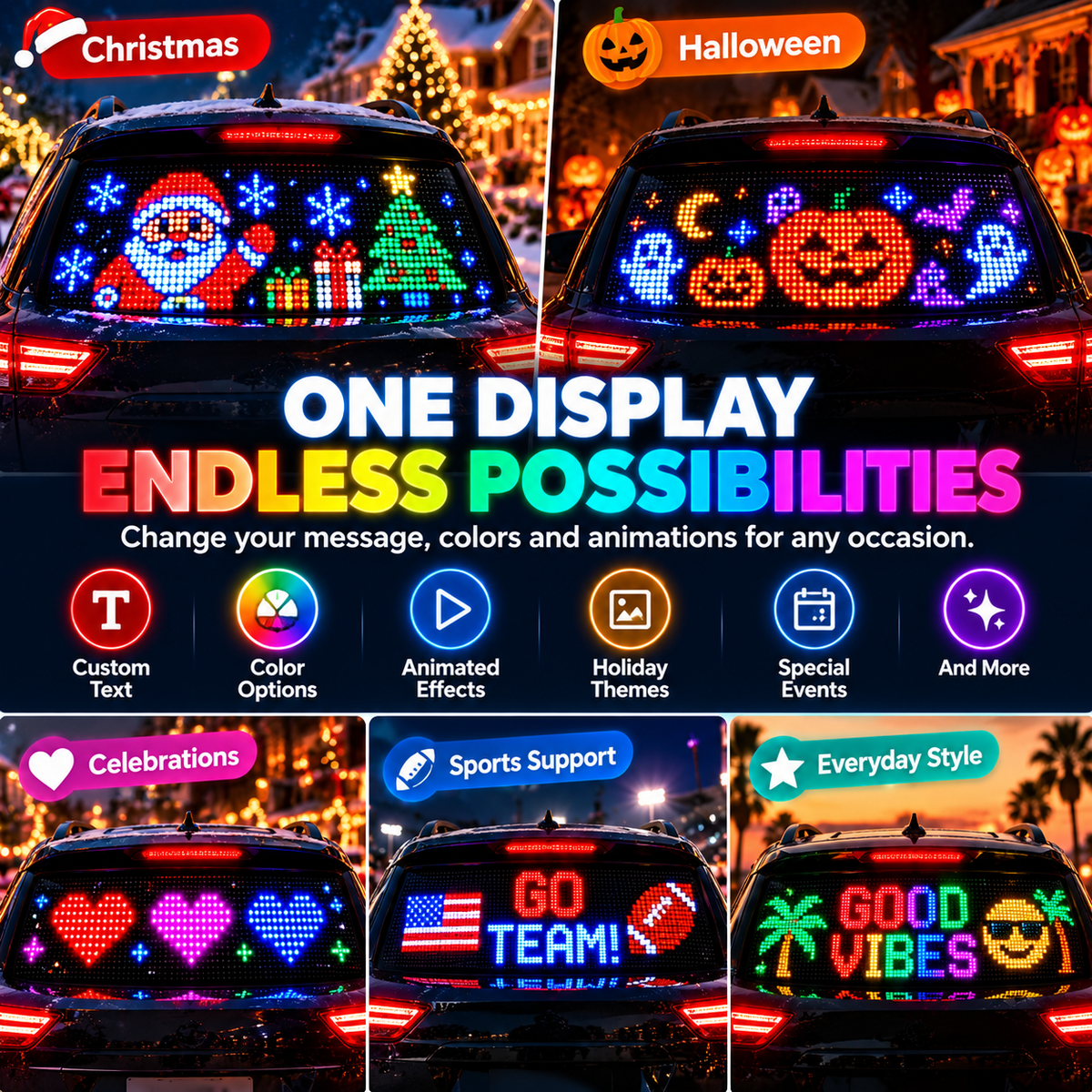 LED Pixel Car Display | App-Controlled Text & Animations
