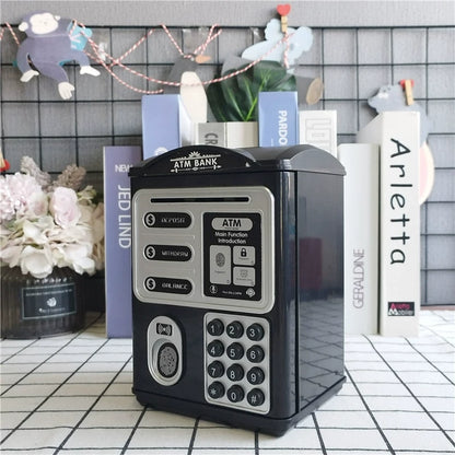 Piggy Bank for Kids, Mini ATM Coin Money Bank with Password and Fingerprint Simulation