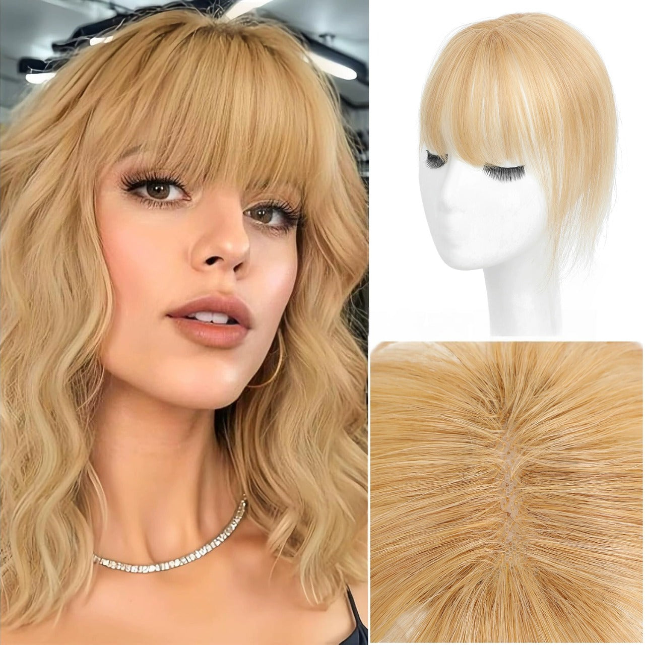 Hair Toppers for Women - 3D Real Human Hair Clip-in Bangs