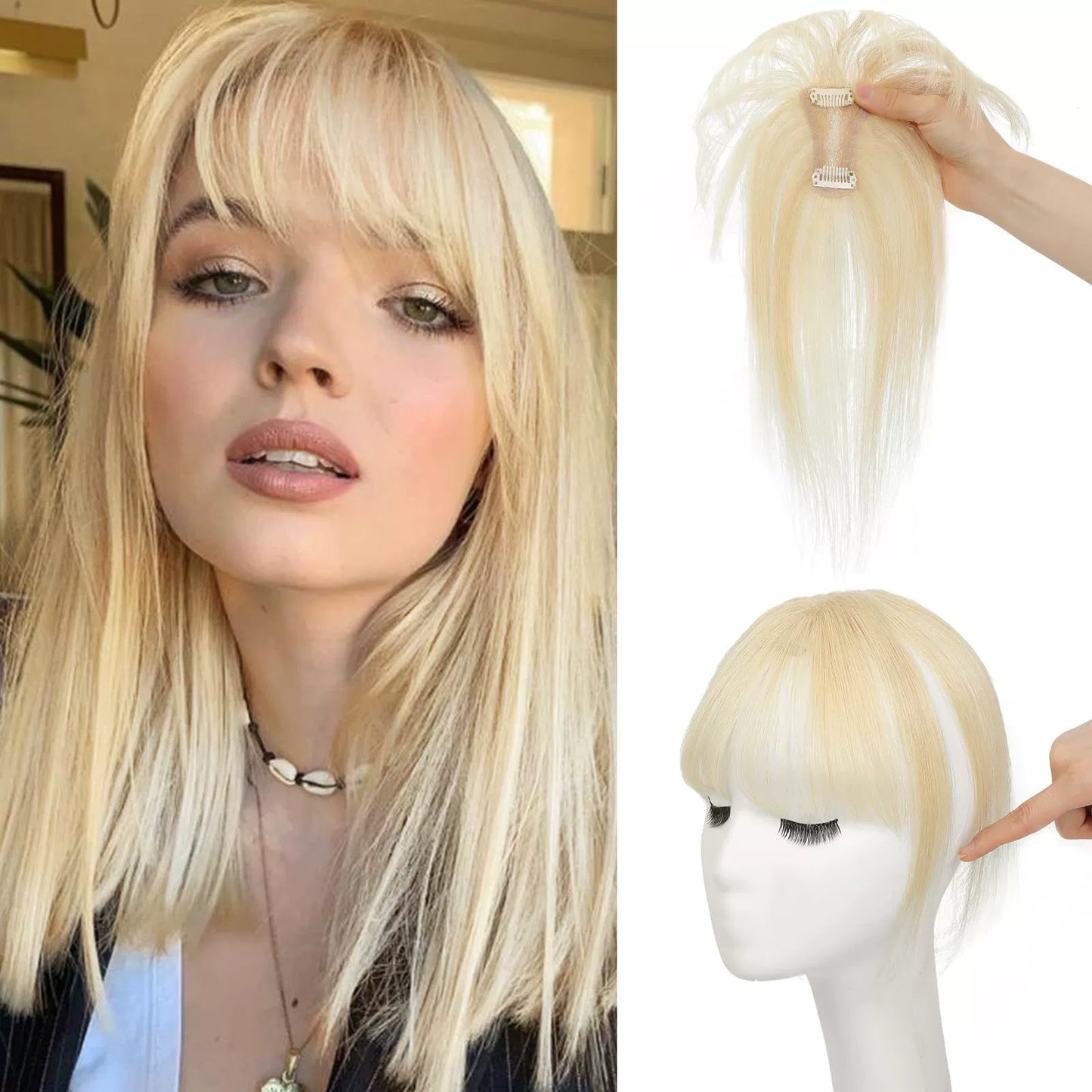 Hair Toppers for Women - 3D Real Human Hair Clip-in Bangs