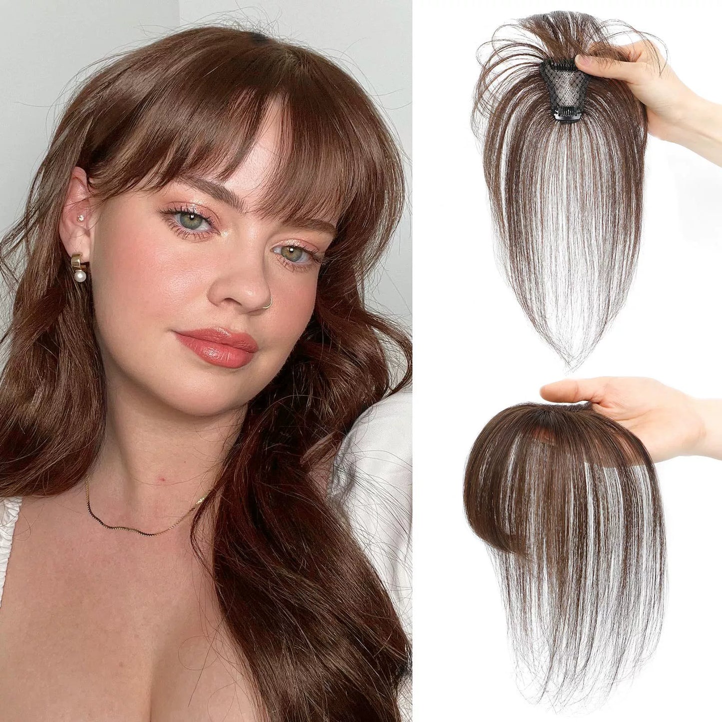 Hair Toppers for Women - 3D Real Human Hair Clip-in Bangs