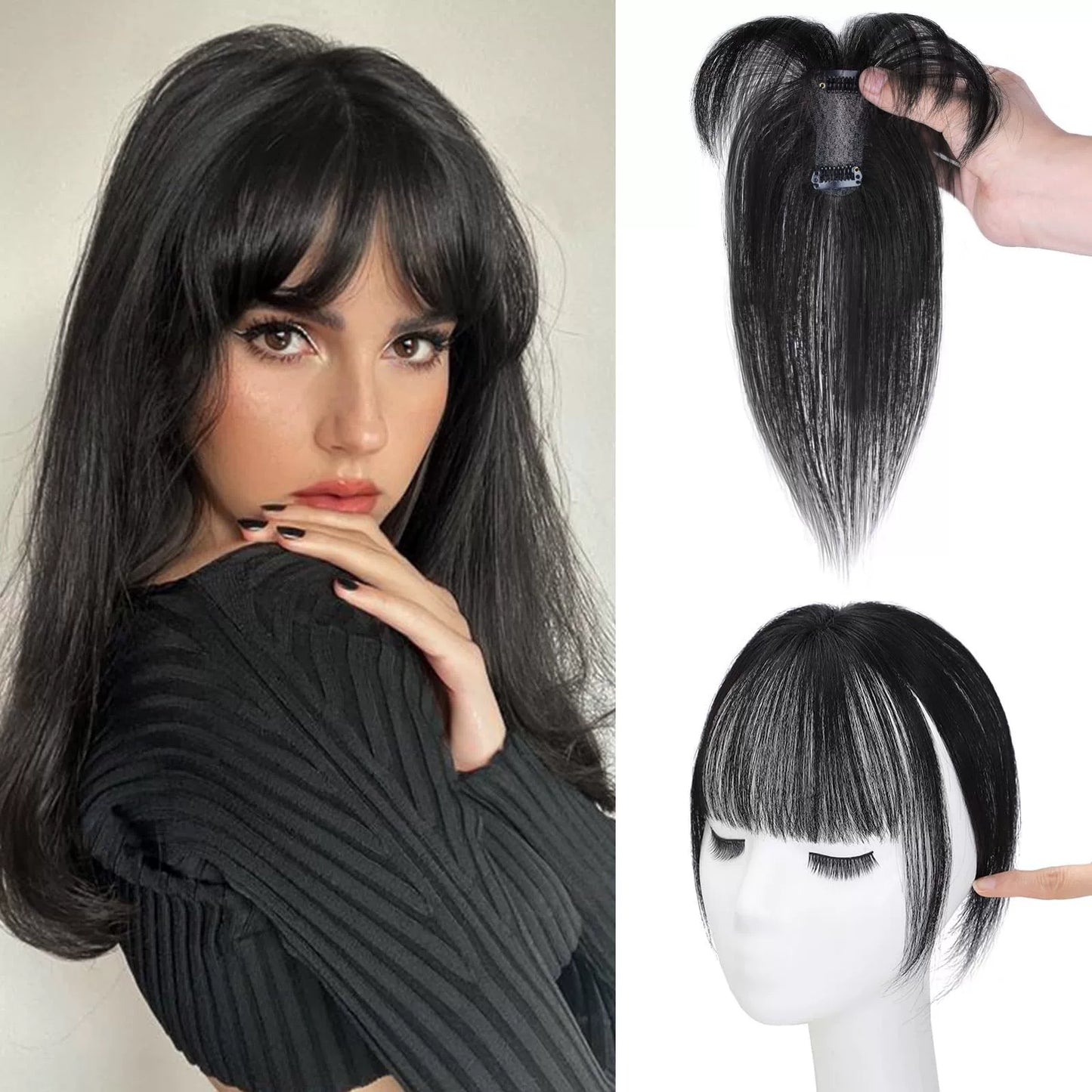 Hair Toppers for Women - 3D Real Human Hair Clip-in Bangs