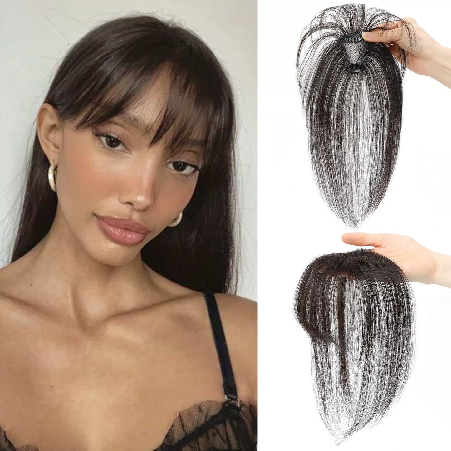 Hair Toppers for Women - 3D Real Human Hair Clip-in Bangs