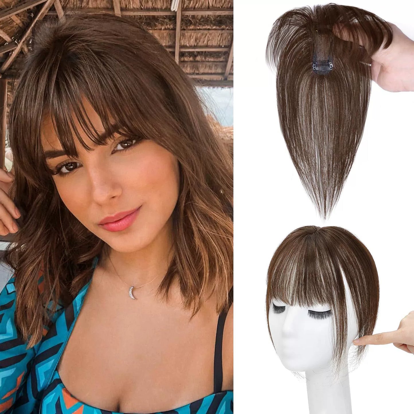 Hair Toppers for Women - 3D Real Human Hair Clip-in Bangs
