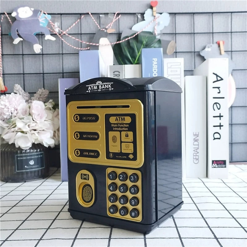 Piggy Bank for Kids, Mini ATM Coin Money Bank with Password and Fingerprint Simulation