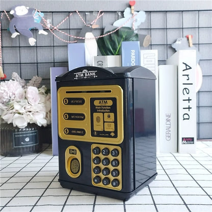Piggy Bank for Kids, Mini ATM Coin Money Bank with Password and Fingerprint Simulation