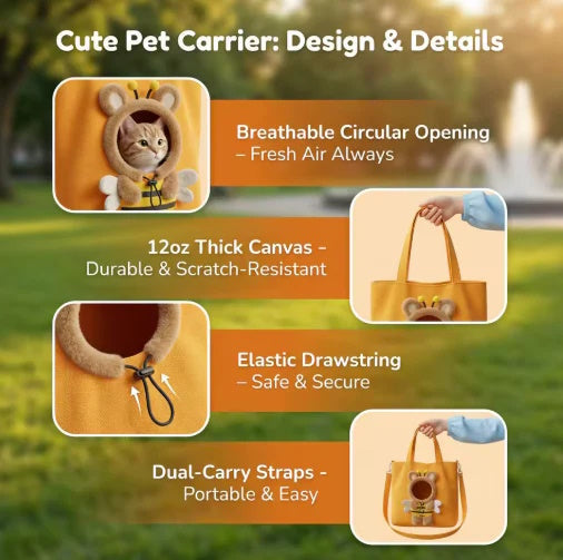 🐝Bee Out Cute Canvas Pet Bag | Cute Bee-Shaped Pet Canvas Shoulder Carrier🐾