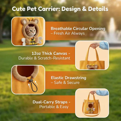 🐝Bee Out Cute Canvas Pet Bag | Cute Bee-Shaped Pet Canvas Shoulder Carrier🐾