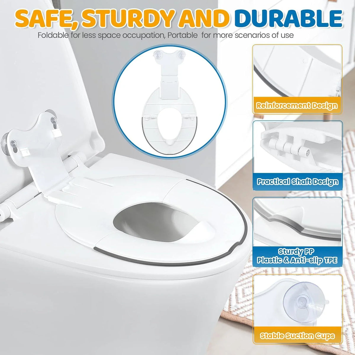 Foldable Toddler Toilet Seat, Portable Toilet Training Seats with Urine Barrier, Universal Family Toilet Seat with Suction Cup