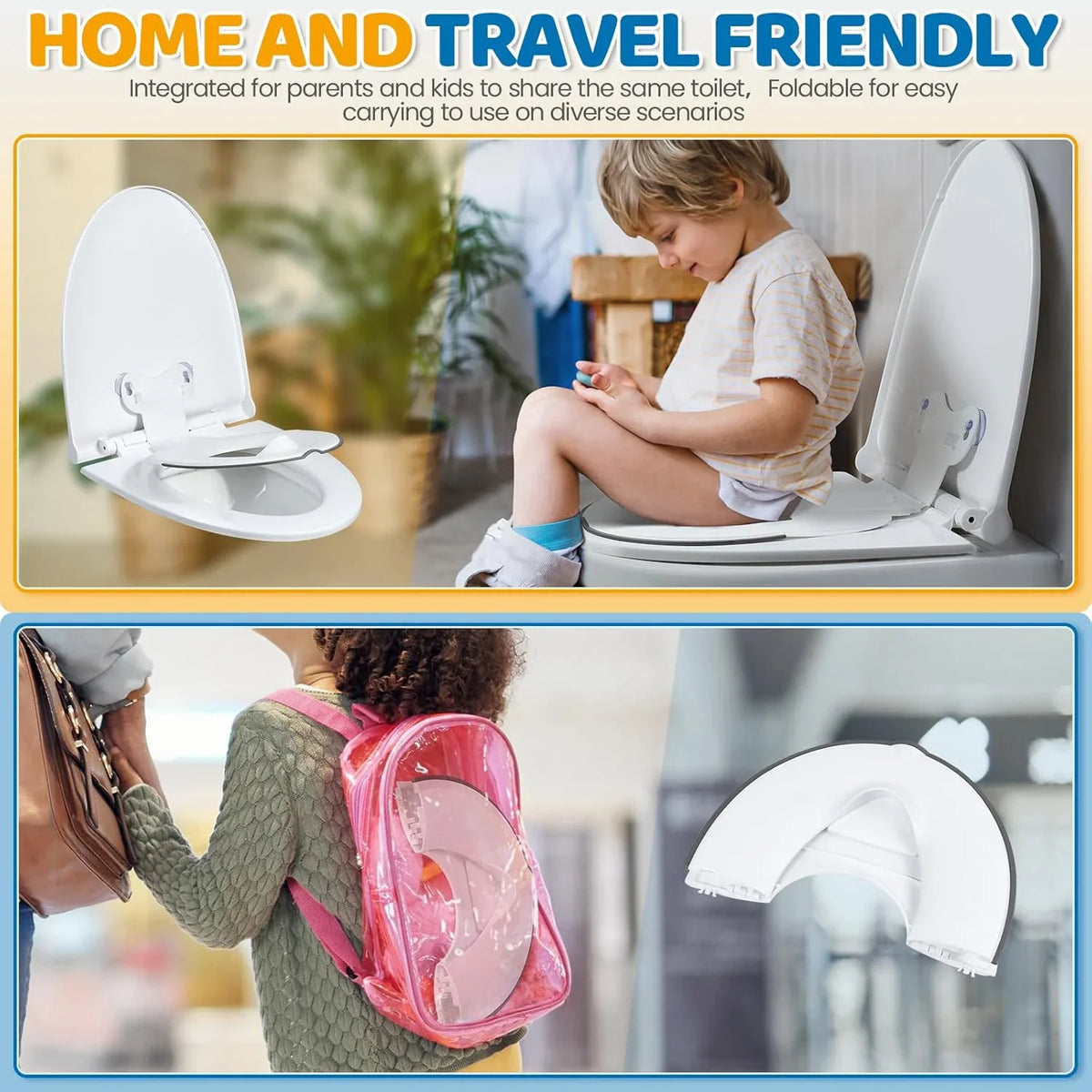 Foldable Toddler Toilet Seat, Portable Toilet Training Seats with Urine Barrier, Universal Family Toilet Seat with Suction Cup