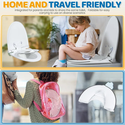 Foldable Toddler Toilet Seat, Portable Toilet Training Seats with Urine Barrier, Universal Family Toilet Seat with Suction Cup