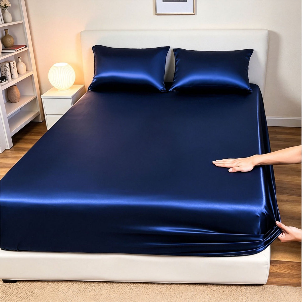 Classic Wrinkle-Resistant Solid Color Satin Bed Set - Luxury Silky Fitted Sheet, Flat Sheet