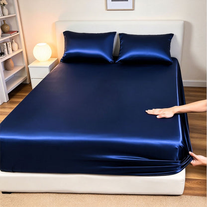 Classic Wrinkle-Resistant Solid Color Satin Bed Set - Luxury Silky Fitted Sheet, Flat Sheet