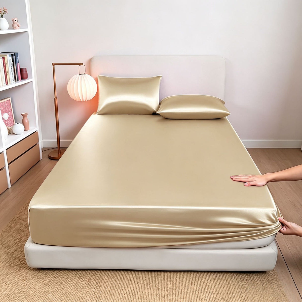Classic Wrinkle-Resistant Solid Color Satin Bed Set - Luxury Silky Fitted Sheet, Flat Sheet