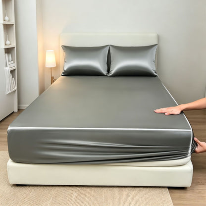 Classic Wrinkle-Resistant Solid Color Satin Bed Set - Luxury Silky Fitted Sheet, Flat Sheet