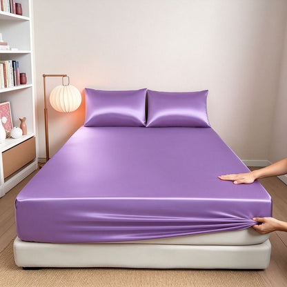 Classic Wrinkle-Resistant Solid Color Satin Bed Set - Luxury Silky Fitted Sheet, Flat Sheet