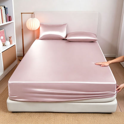 Classic Wrinkle-Resistant Solid Color Satin Bed Set - Luxury Silky Fitted Sheet, Flat Sheet