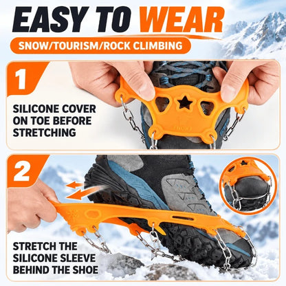 8-Tooth Ice Cleats for Hiking Boots, Winter Traction Crampons with Stainless Steel Chains