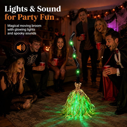 Animated Moving Witch Broom | Halloween Light & Sound Decor