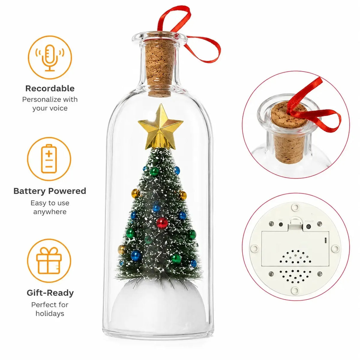 Recordable Christmas Message in a Bottle Ornament – Voice Recording Keepsake