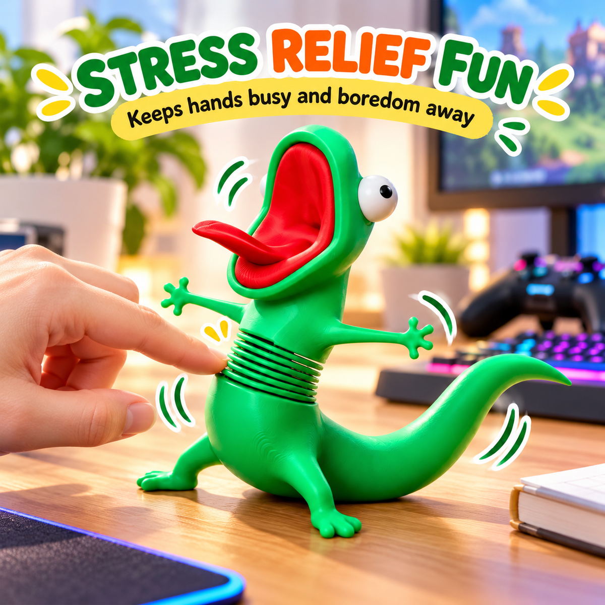 🦎Funny Shaking Lizard Fidget Toy,3DPrinted Spring Wiggly Lizard