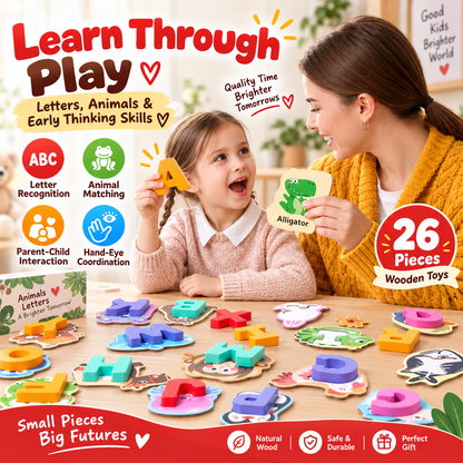 🔤 26-Piece Wooden Letter & Animal Matching Toy