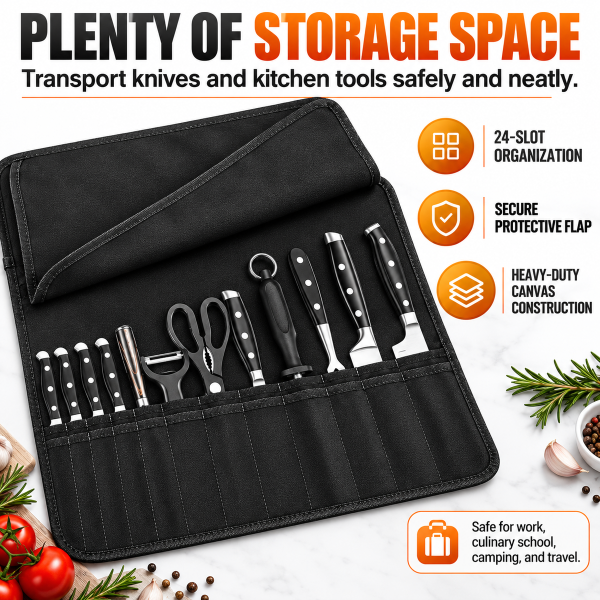🔪Chef Knife Bag With 24 Slots Cutlery Knives Holders Protectors