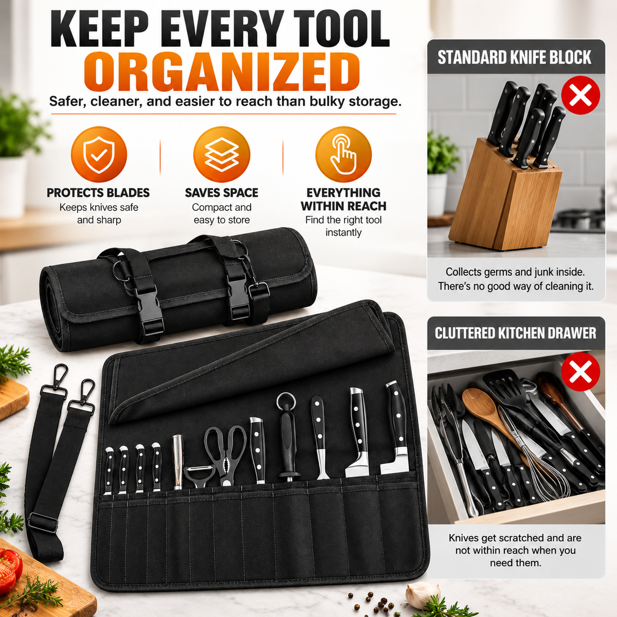 🔪Chef Knife Bag With 24 Slots Cutlery Knives Holders Protectors