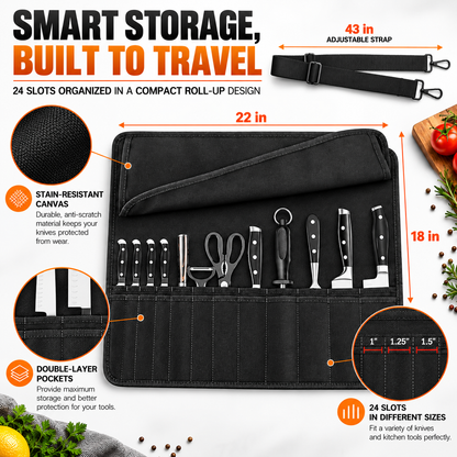 🔪Chef Knife Bag With 24 Slots Cutlery Knives Holders Protectors