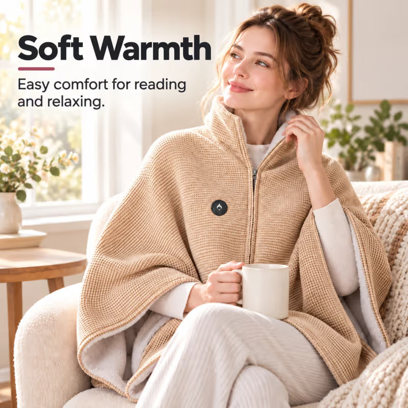 Wearable Heated Blanket & Shawl – 8-Zone USB Heating, 3 Heat Levels, Hands-Free Design with Soft Fleece Lining