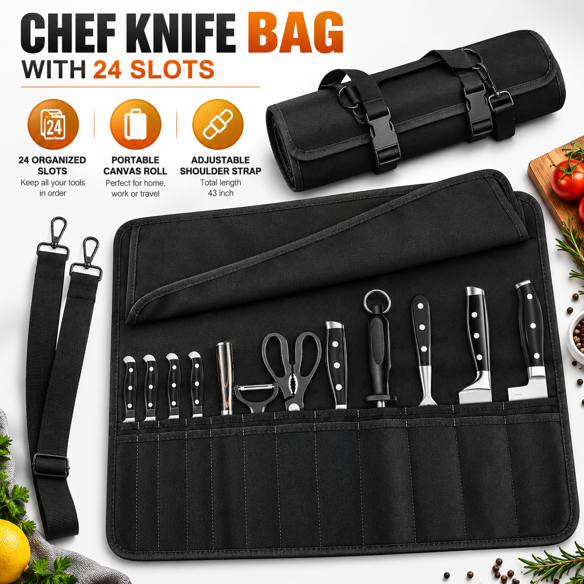 🔪Chef Knife Bag With 24 Slots Cutlery Knives Holders Protectors