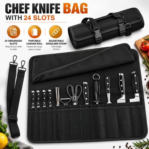 🔪Chef Knife Bag With 24 Slots Cutlery Knives Holders Protectors