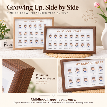 Handmade Wood School Photo Frame, School Years Picture Collage Frame