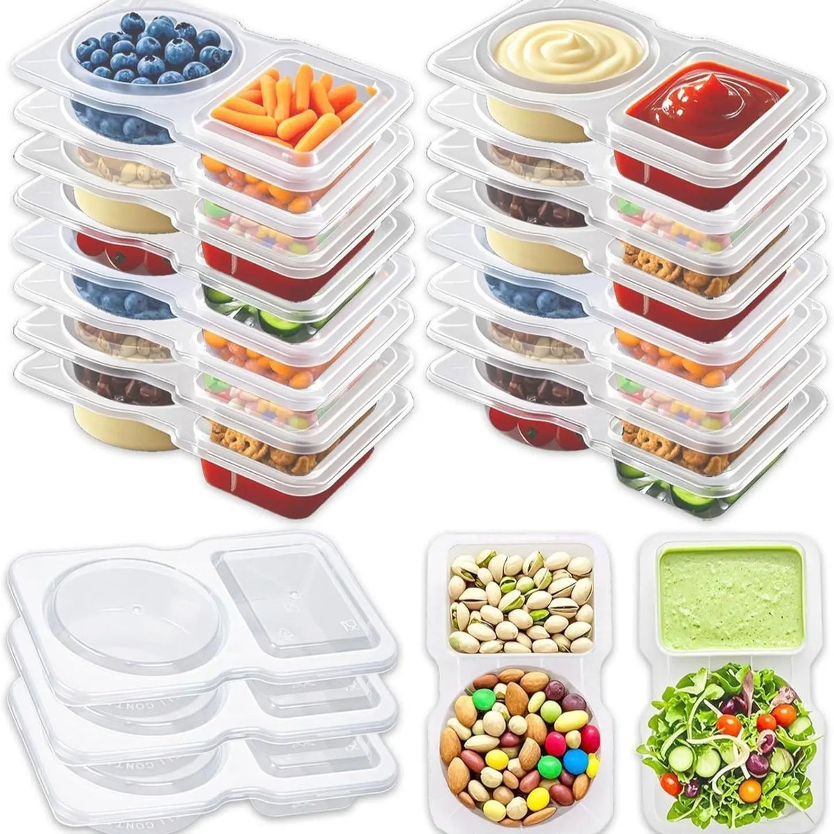 Reusable Snack Containers 2 Compartment with Lids