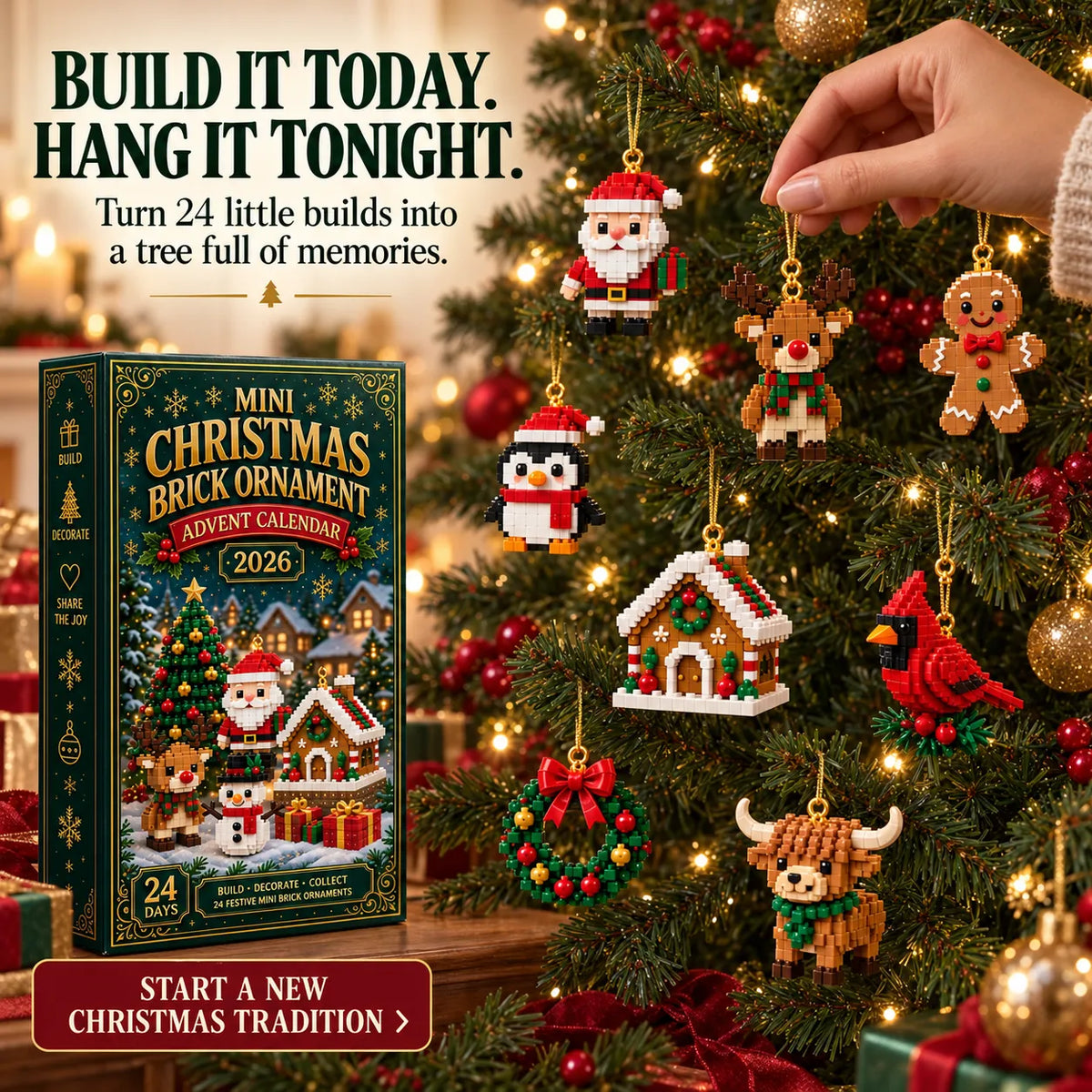 24-Day Christmas Brick Ornament Advent Calendar | 24 Buildable Holiday Designs 🎄🧱