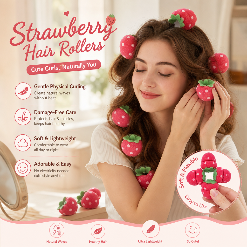 Strawberry Sponge Hair Curlers – Soft Heatless Curling Balls