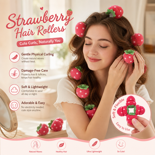 Strawberry Sponge Hair Curlers – Soft Heatless Curling Balls