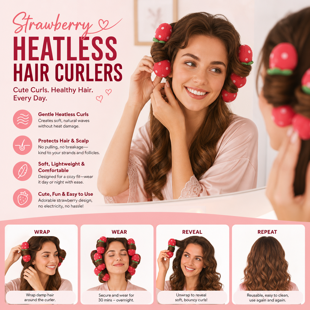 Strawberry Sponge Hair Curlers – Soft Heatless Curling Balls
