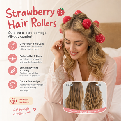 Strawberry Sponge Hair Curlers – Soft Heatless Curling Balls